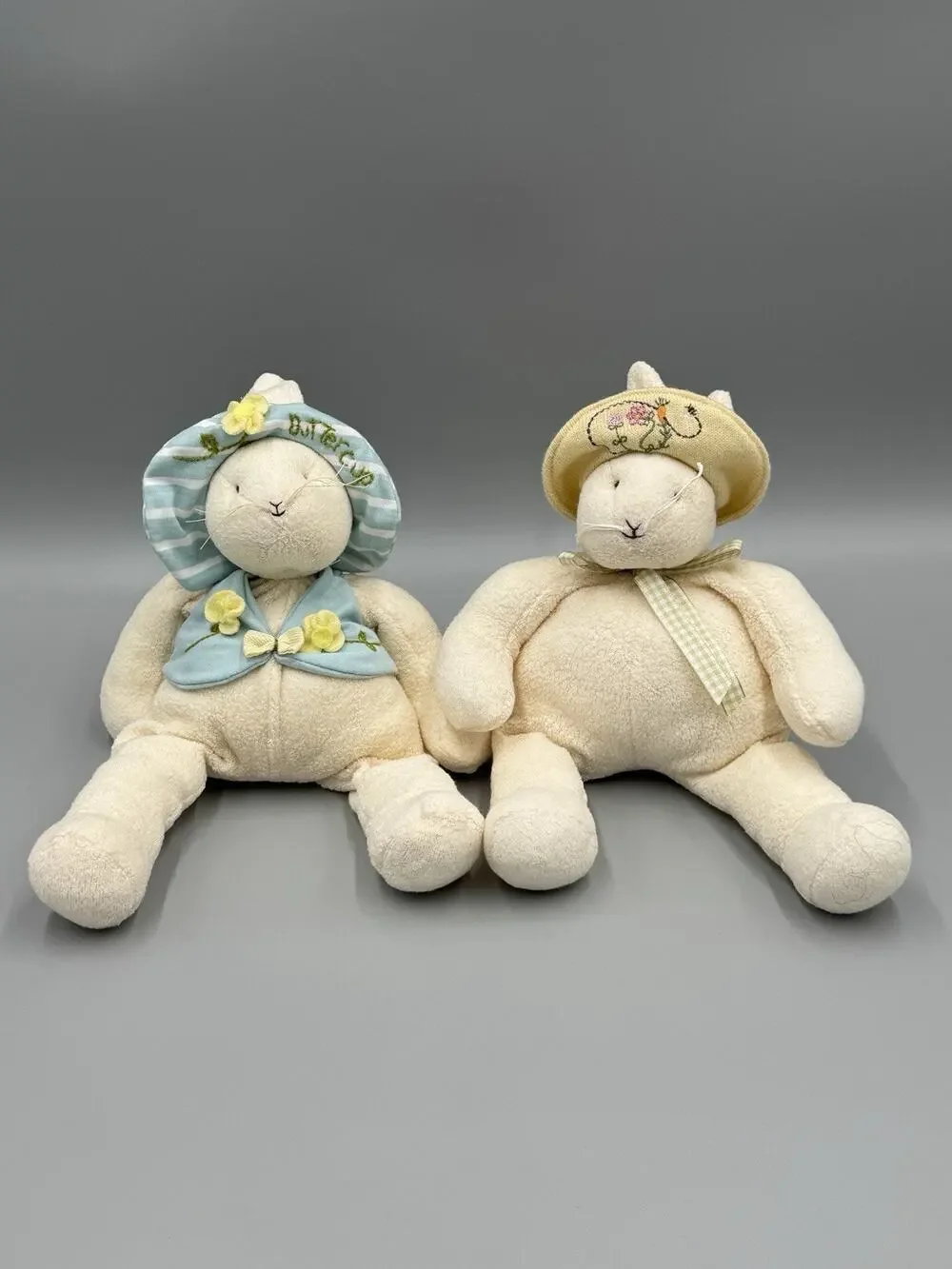 Vintage HALLMARK Bunnies by the Bay Stuffed Rabbits Baylee & Buttercup Set 10”